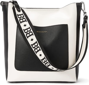 Men's Leather Black-White Tote Style Crossbody Bag