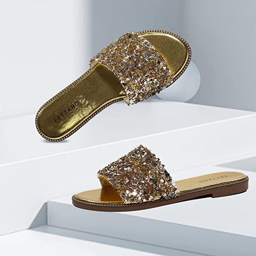 Encrusted Gold Sparkle Fashion Sandals