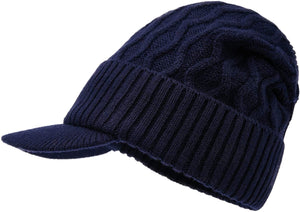 Men's Navy Blue Wool Knit Visor Beanie Hat