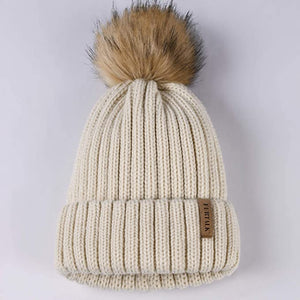 Winter Yellow Knit Pom Pom Faux Fur Beanie Hat