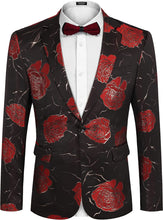 Load image into Gallery viewer, Luxury Red Floral Slim Fit Tuxedo Men&#39;s Blazer