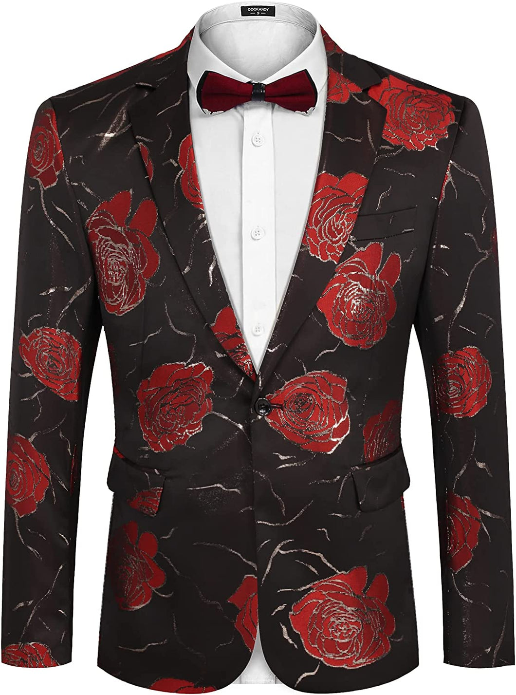 Luxury Red Floral Slim Fit Tuxedo Men's Blazer