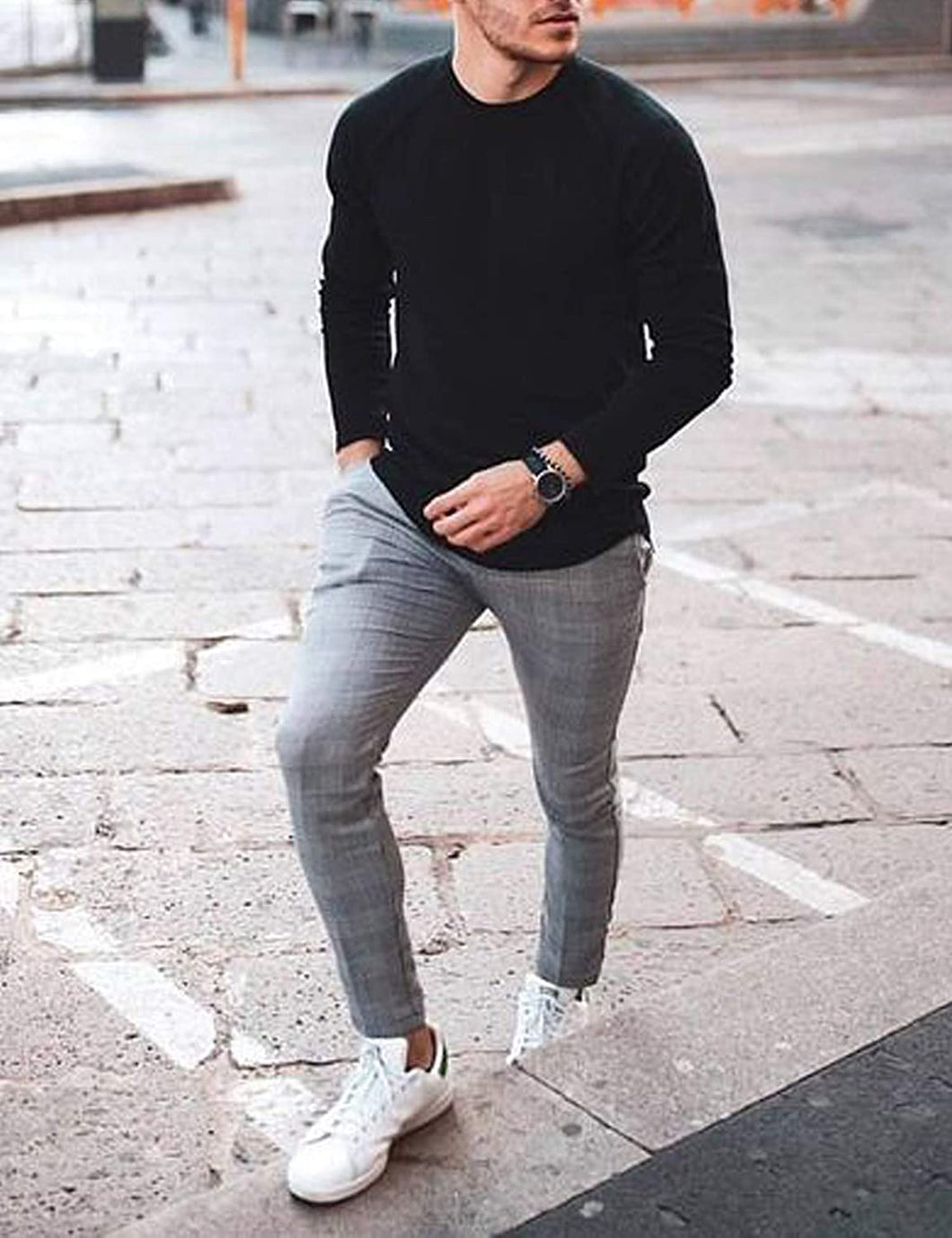 Men's Crew Neck Black Casual Knitted Pullover Sweater