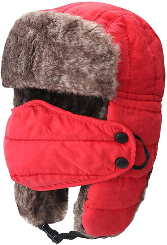 Men's Windproof Warm Trapper Red Russian Hats with Mask