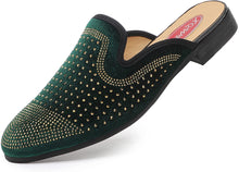 Load image into Gallery viewer, Men&#39;s Velvet Leather Green Studded Slip On Shoes
