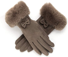 Load image into Gallery viewer, Red Wine Faux Fur Bow Tie Gloves