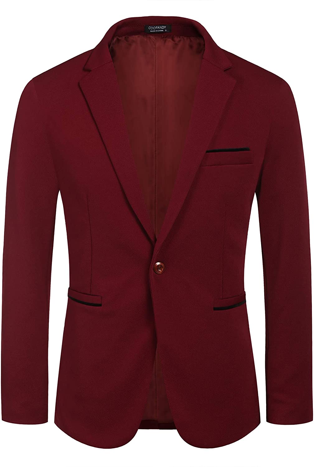 Men's Notched Lapel Wine Red One Button Sports Coat Blazer