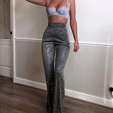 Load image into Gallery viewer, Glitter Metallic Black Sparkly Wide Leg Pants