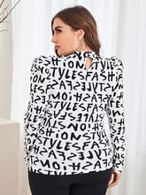 Load image into Gallery viewer, Plus Size Mock Neck White Letter Print Long Sleeve Blouse