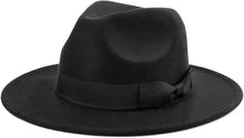 Load image into Gallery viewer, Men&#39;s Classic Wide Brim Bowknot Black Fedora Hat