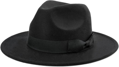 Men's Classic Wide Brim Bowknot Black Fedora Hat
