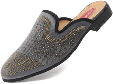 Load image into Gallery viewer, Men&#39;s Velvet Leather Gray Studded Slip On Dress Shoes