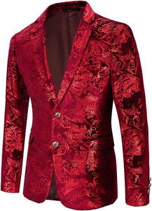 Red & Black Single Breasted 2pc Men's Floral Suit