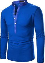 Load image into Gallery viewer, Men&#39;s Blue Casual Long Sleeve Henley Shirt