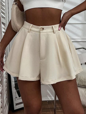Summer Chic Beige High Waist Pleated Shorts