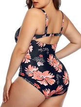 Load image into Gallery viewer, One Piece High Waisted Floral Orange Monokini Plus Size Swimsuit