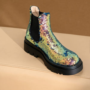 Modish Gold Sequin Low Heel Chelsea Boot