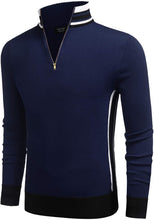 Load image into Gallery viewer, Men&#39;s Slim Fit Navy Blue Quarter Zip Pullover Polo Sweater