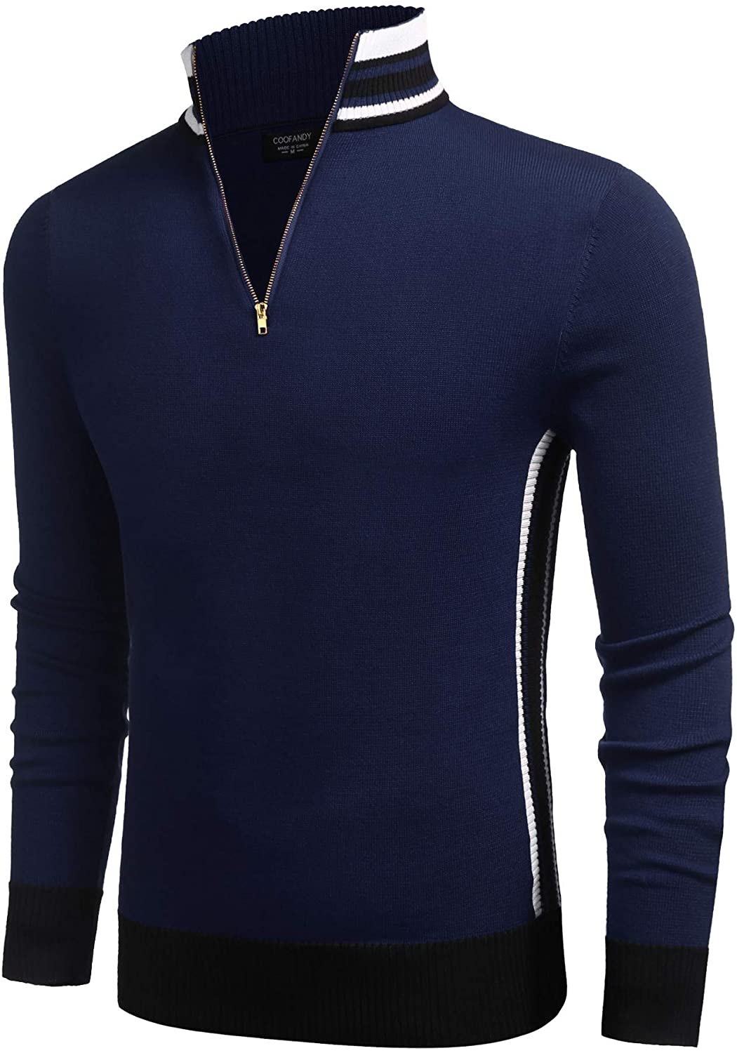 Men's Slim Fit Navy Blue Quarter Zip Pullover Polo Sweater