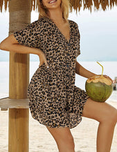 Load image into Gallery viewer, Brown Leopard Casual Bikini Swimsuit Cover Up