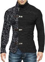 Load image into Gallery viewer, Men&#39;s Black/Grey High Collar Buckle Long Sleeve Color Block Sweater