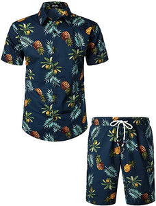 Men's Navy Pineapple Printed Shorts Set