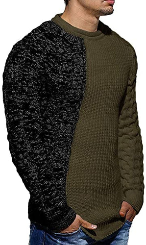 Men's Gray & Olive Two Tone Long Sleeve Knit Sweater