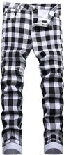 Load image into Gallery viewer, Unique White Plaid Men&#39;s Biker Pants