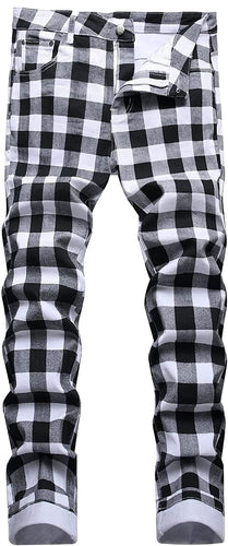 Unique White Plaid Men's Biker Pants