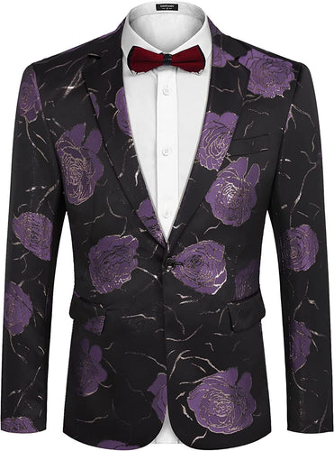 Luxury Purple Floral Slim Fit Breasted Tuxedo Men's Suit