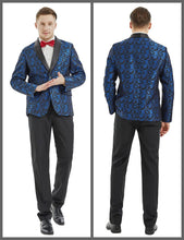 Load image into Gallery viewer, Men&#39;s Paisley Shawl Lapel Navy Blue 2pc Men&#39;s Suit