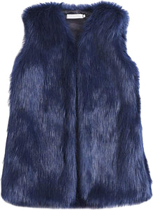 Puffy Navy Faux Fur Sleeveless Vest Coat