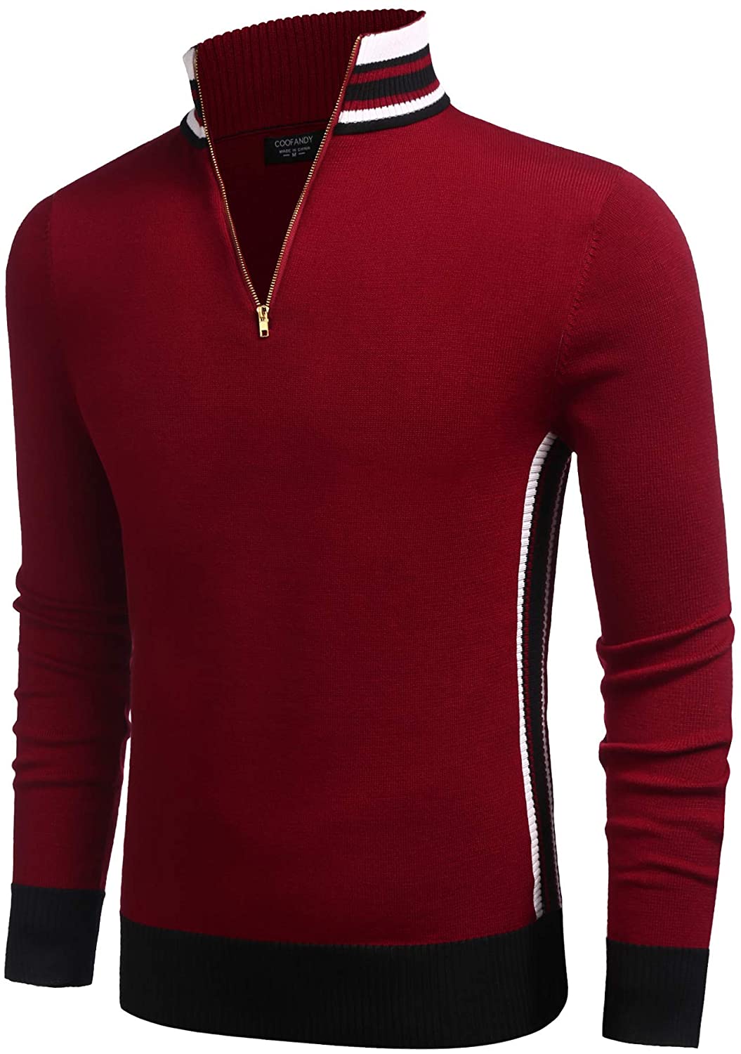 Men's Slim Fit Red Quarter Zip Pullover Polo Sweater