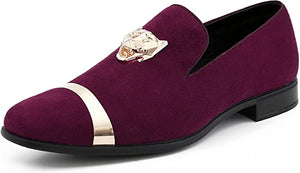 Men's Purple Gold Tiger Head High Quality Velvet Loafer Dress Shoes
