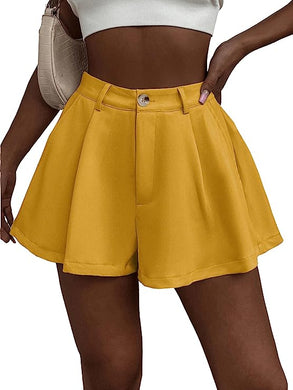 Summer Chic Yellow High Waist Pleated Shorts