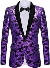 Load image into Gallery viewer, Floral Pattern Purple Sequin Men&#39;s Blazer
