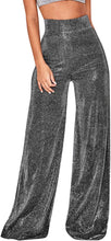 Load image into Gallery viewer, Glitter Metallic Silver Sparkly Wide Leg Pants