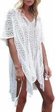 Load image into Gallery viewer, Crochet White V-Neck Swimwear Beach Cover Up