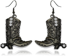 Load image into Gallery viewer, Western Black Dangle Drop Texas Boots Earrings