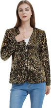 Load image into Gallery viewer, Gold Shiny Open Front Long Sleeve Women&#39;s Sequins Blazer