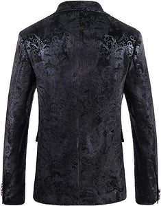 Men's Black Paisley Long Sleeve Blazer & Pants Slim Fit 2pc Suit