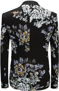 Floral Printed Black 3 Piece Stylish Men's Suit