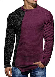 Men's Brown & White Two Tone Long Sleeve Knit Sweater