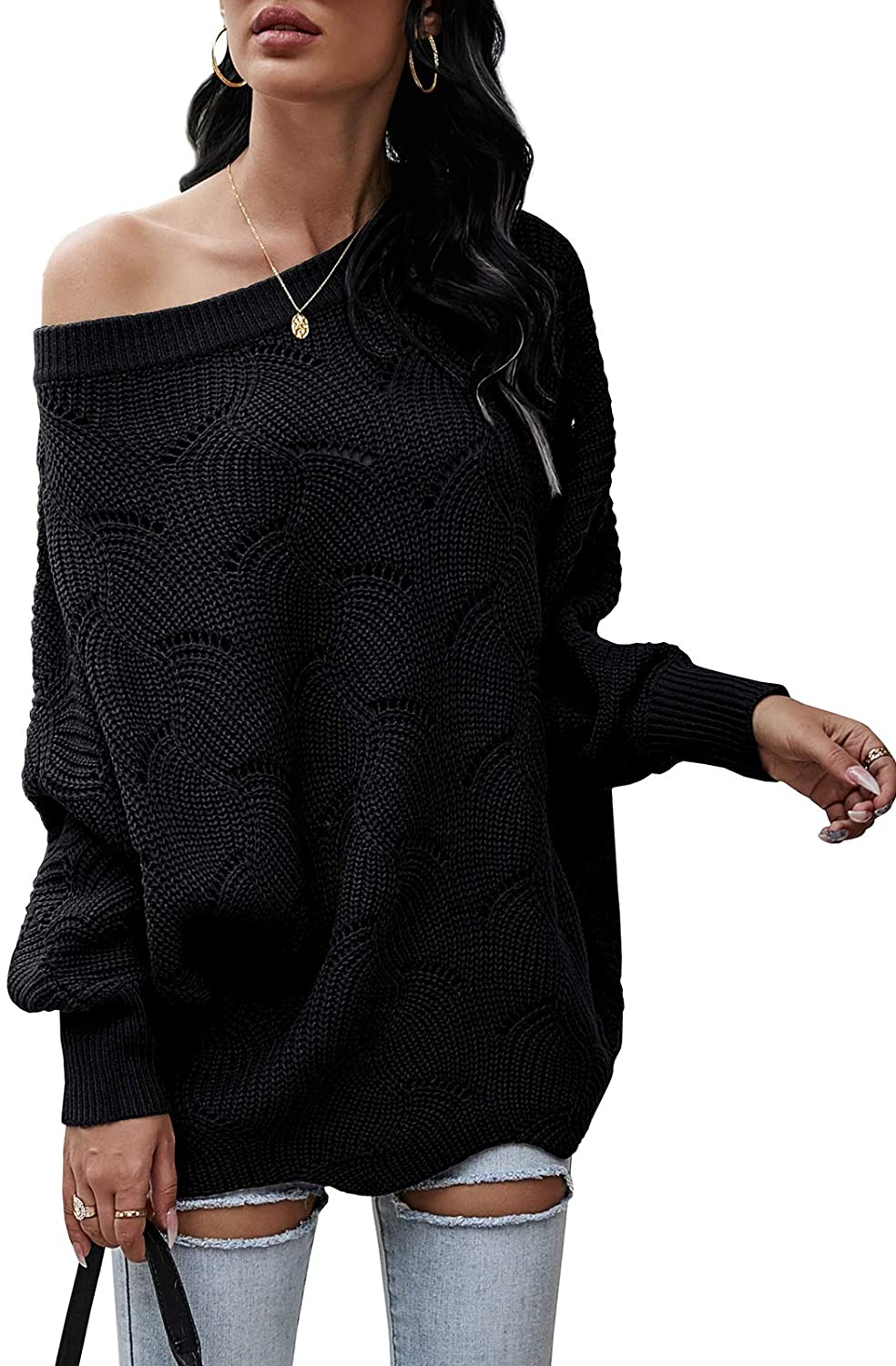 Conquer Casual Off Shoulder Long Batwing Sweaters