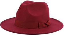 Load image into Gallery viewer, Men&#39;s Classic Wide Brim Bowknot Wine Red Fedora Hat