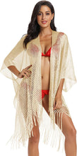 Load image into Gallery viewer, Metallic Light Beige Kimono Fringe Cover Up