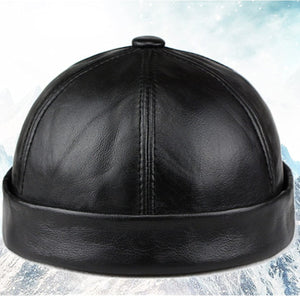 Shearling Sheepskin Black Winter Fur Beanie Hat