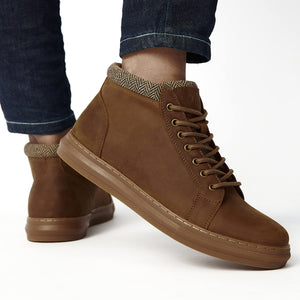 Brown Genuine Leather Men's Casual Oxford Sneaker