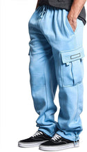 Load image into Gallery viewer, Men&#39;s Baggy Sky Blue Fleece Cargo Sweatpants