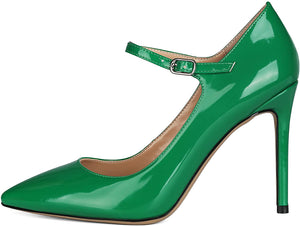 Pointy Toe Patent Green Print Ankle Strap Stiletto Shoes